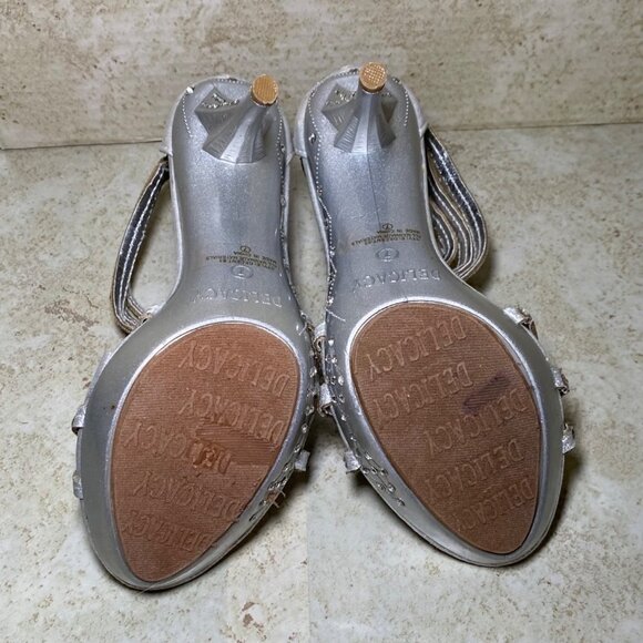 Silver Rhinestone High Heel Sandals With Zipper Back For Women Glam Party Prom - Picture 7 of 8